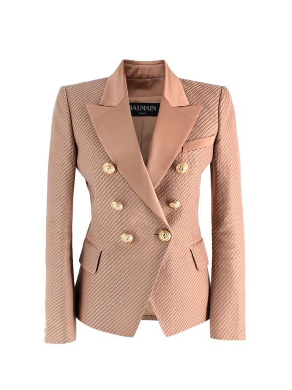 Balmain Beige Structured Textured Double-Breasted Blazer