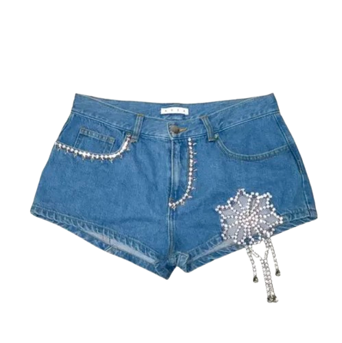 Area Crystal Embellshed Denim Festival Shorts