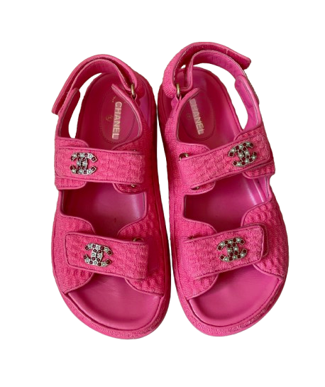 Chanel Pink Tweed Dad Sandals