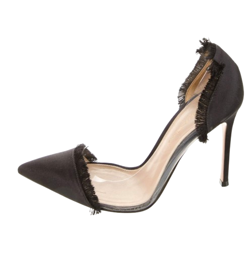 Gianvito Rossi Black Satin Raw Edge Plexi Pumps