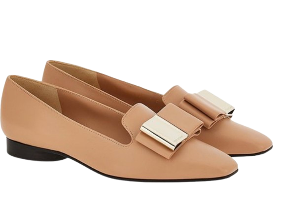 Ferragamo Leda Camel Leather Bow Detail Loafers