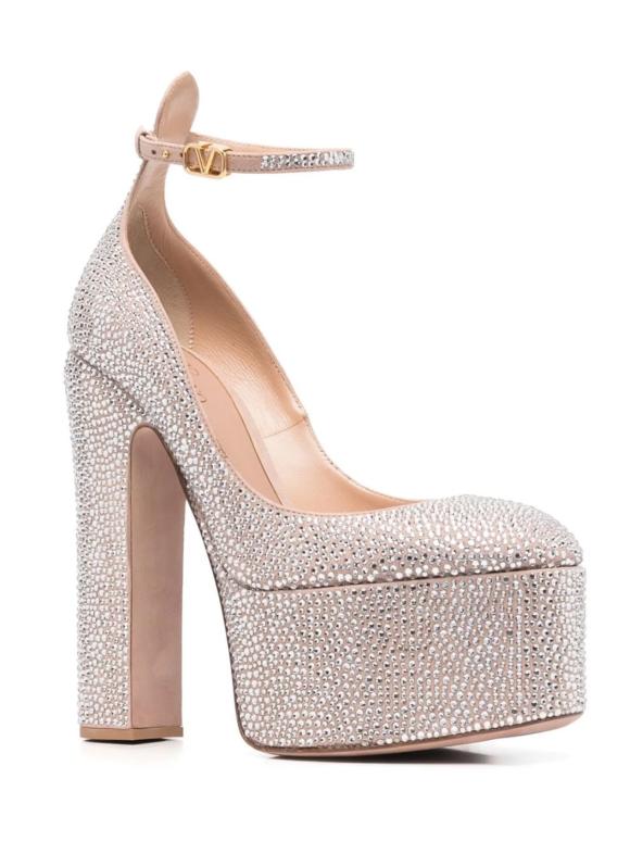 Valentino Crystal Tan Go Platform Sandals
