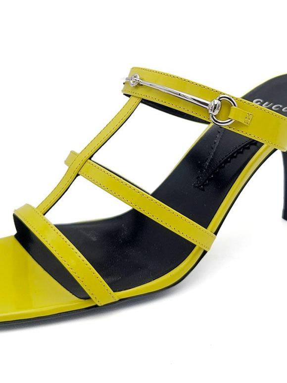 Gucci Yellow Leather Heeled Mules