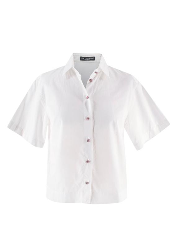 Dolce & Gabbana Embellished Button White Cotton Poplin Shirt