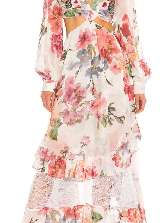 PatBO Cut Out Floral Embellished Maxi Dress