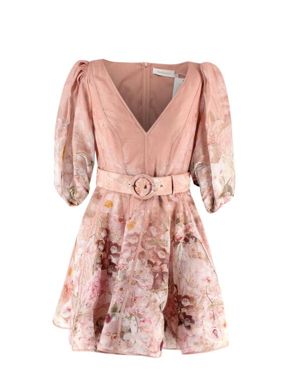 Zimmermann Dancer Belted Floral-Print Silk And Linen-Blend Organza Mini Dress