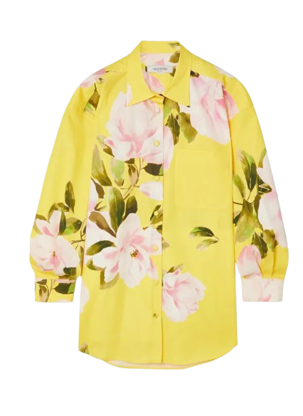 Valentino Yellow Floral Print Mini Shirt Dress