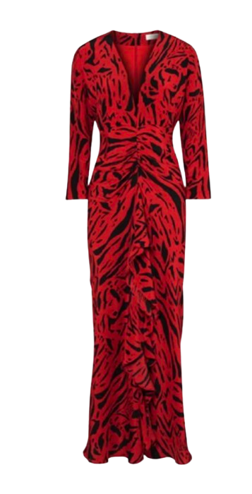 Rixo Red Tiger Print Midi Dress