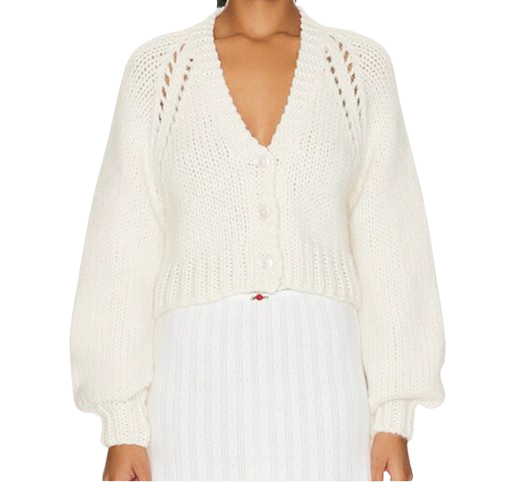 LoveShackFancy Marshe Crop Cardigan in Antique White