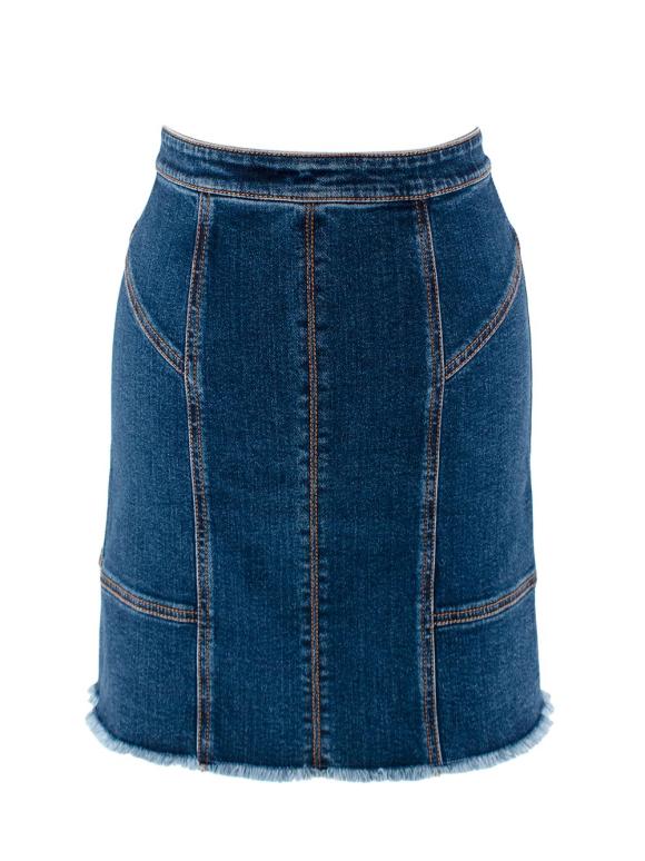 Alexander McQueen Raw Hem Knee Length Denim Skirt