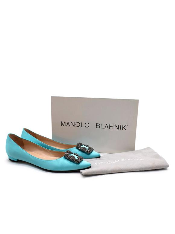Manolo Blahnik Turquoise Flat Crystal Embellished Buckle