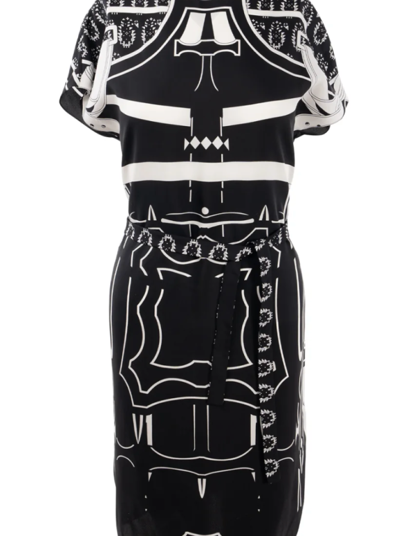 Hermes Black And White Belted Silk Dress Tunic