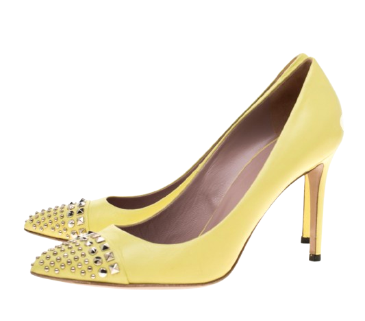 Gucci Yellow Studded Leather Malaga Pointed Toe Pumps