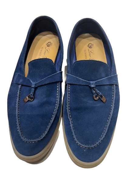 Loro Piana Blue Suede Summer Charms Walk Loafers