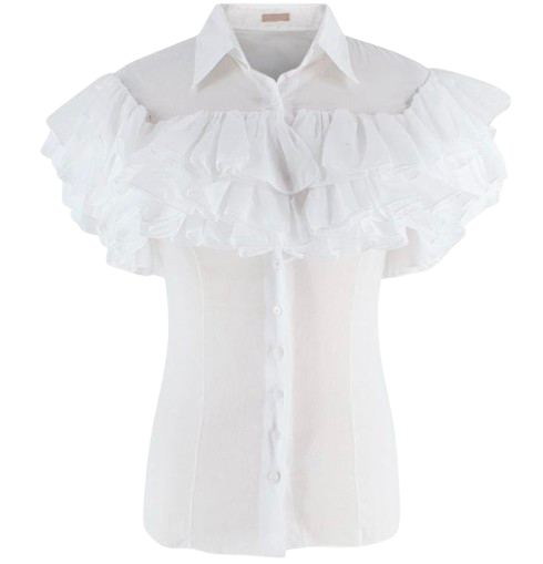 Alaia White Fine Cotton Frilly Blouse