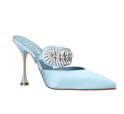 Manolo Blahnik Baby Blue Crystal-embellished Satin Heeled Mules