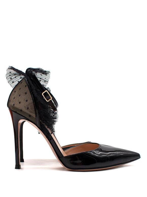 Gianvito Rossi Patent Leather Ruffle Lace Embellishment Heeled Pumps