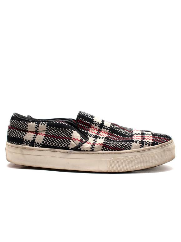 Celine Red and Black Check Slip On Trainers