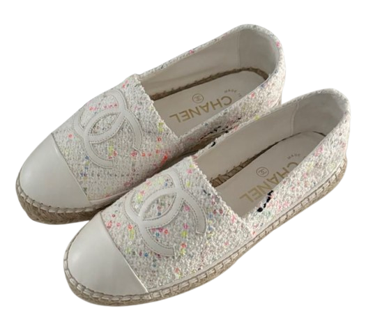 Chanel White Tweed Espadrilles