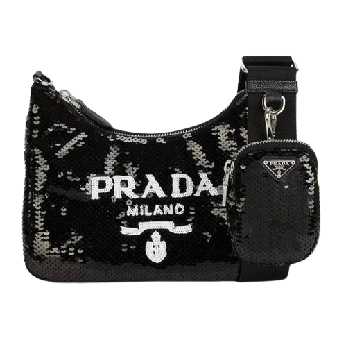 Prada Black Sequin Re-edition 2005 Shoulder Bag