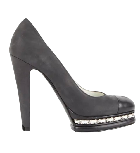 Chanel Black Leather Chain Detail Pumps