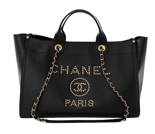 Chanel Large Black Leather Deauville Shoulder Tote Bag