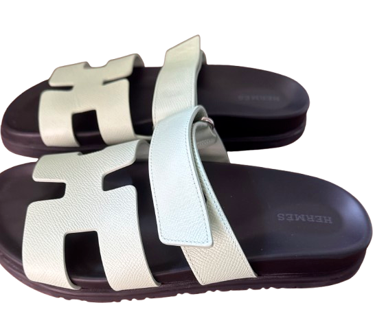 HERMESJade Vert Epsom Leather Chypre Sandals 38