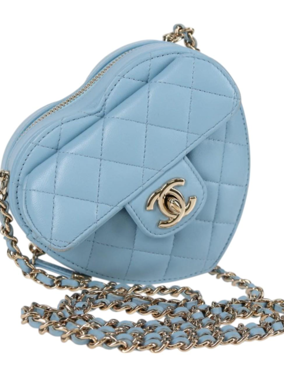 Chanel Pale Blue Quilted Leather Heart Crossbody Bag