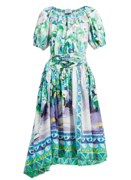 Prada Cotton Print Ruched Dress