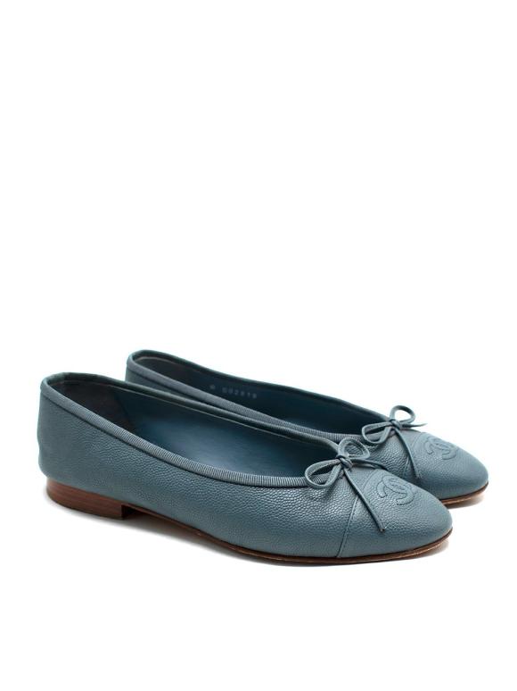 Chanel Pale Blue Caviar Leather Ballet Flats