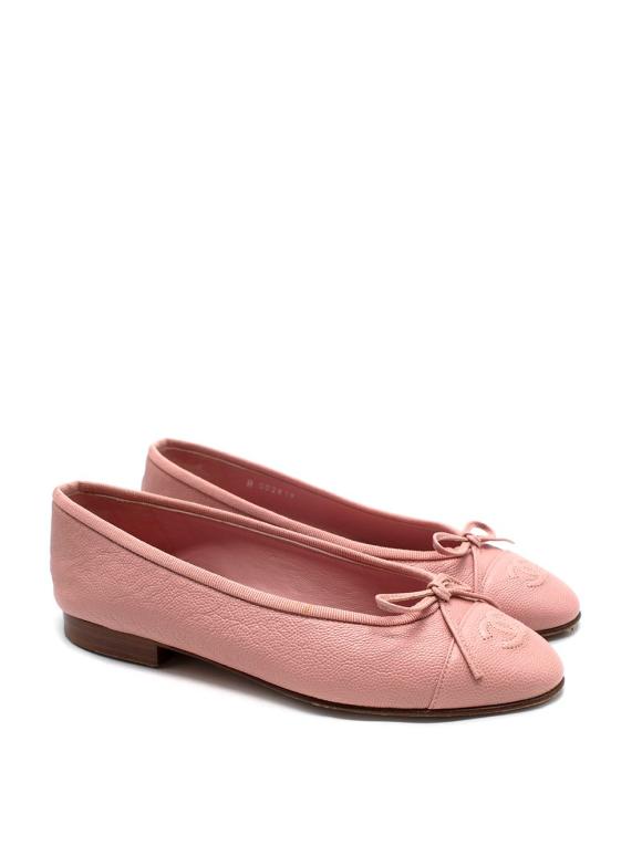 Chanel CC Cap Toe Baby Pink Caviar Leather Ballet Flats