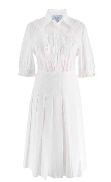 Prada White Cotton Button Front Poplin Dress