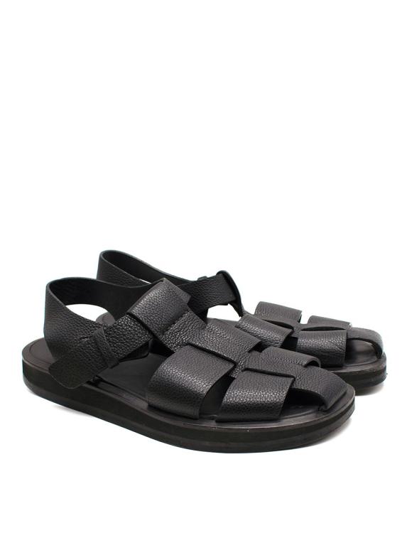 The Row Black Fisherman Caged Leather Sandals