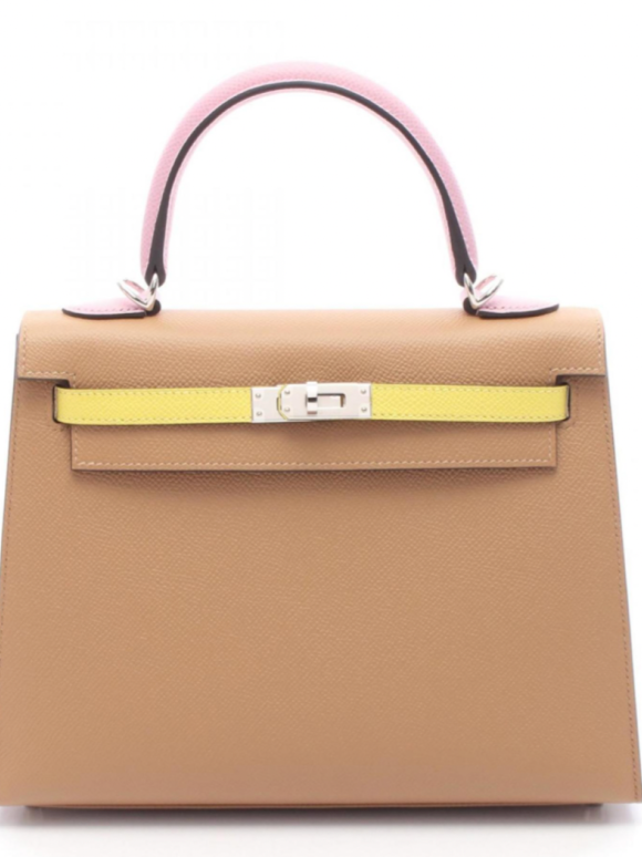 Hermes Hermès Kelly 25 Tricolore bag 25 in Chai, Citron and Mauve Epsom Leather with Silver hardware