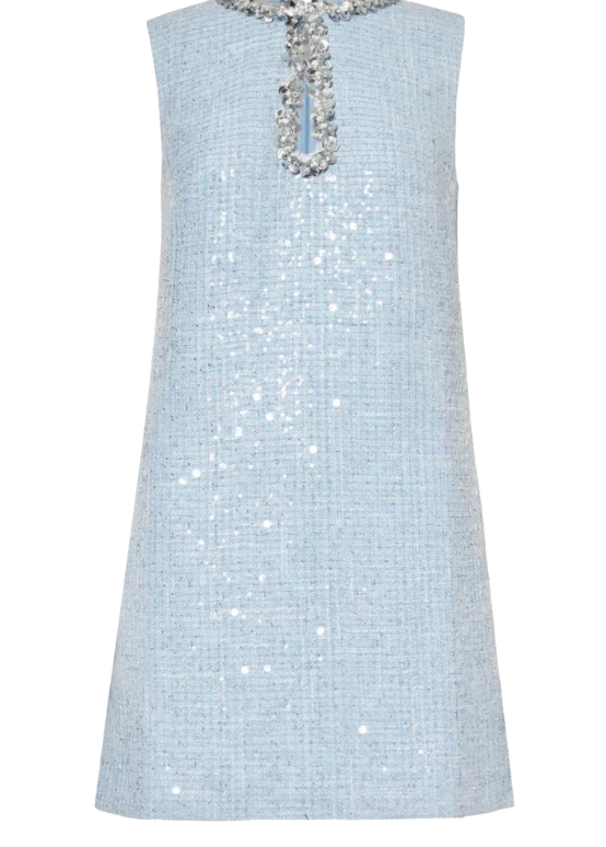 Self Portrait Baby Blue Woven Sequin Mini Dress