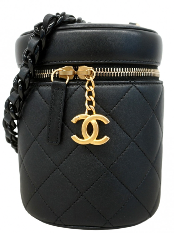 Chanel Black Lambskin Vanity Chain Shoulder Bag with Gold CC Logo detail