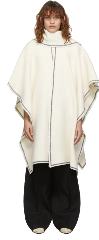Jil Sander Cream Wool Cape with Black Trim