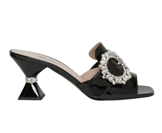 Miu Miu Crystal Embellished Black Mules