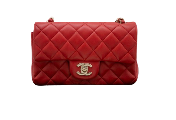 Chanel Red Mini Lambskin Quilted Rectangular Flap