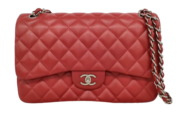 Chanel Classic Red Lambskin Jumbo Double Flap Bag
