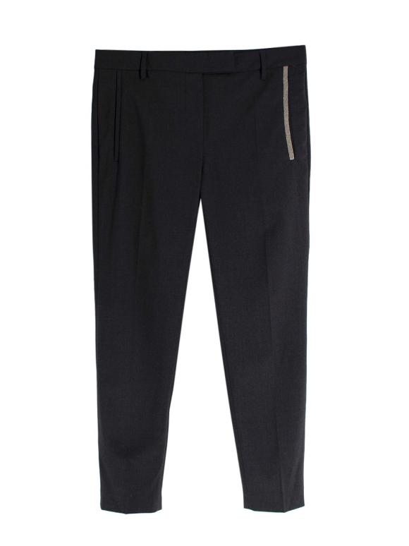 Brunello Cucinelli Charcoal Grey Trousers with Signature Embellishment