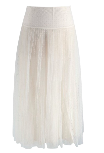 Christian Dior Cream Mid-Length Pleated Tulle Skirt