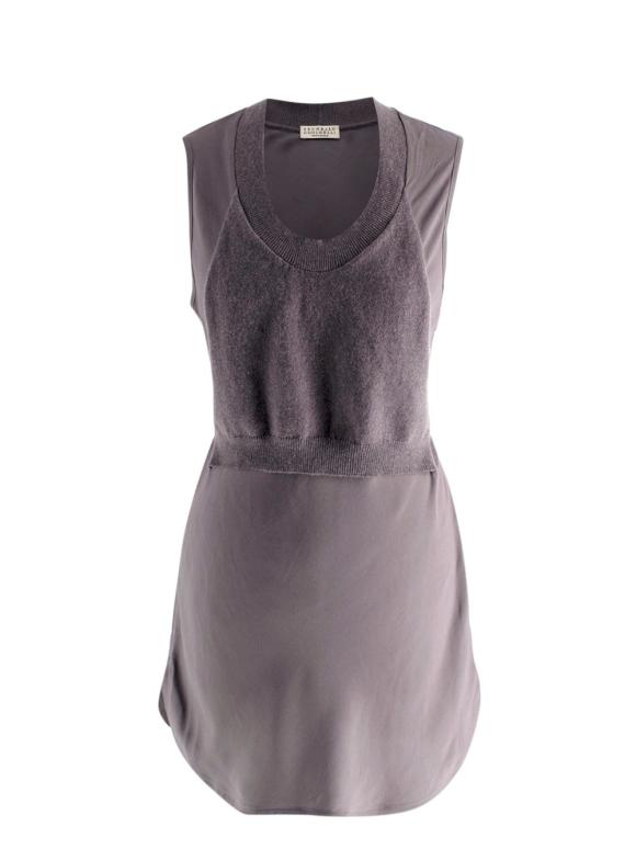 Brunello Cucinelli Cashmere Wool Grey Draped Top with Waist Tie
