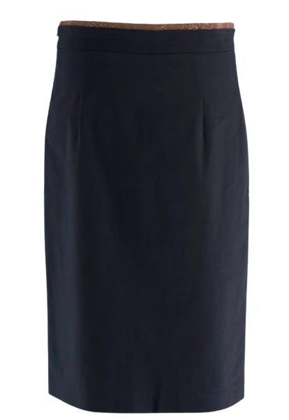 Brunello Cucinelli Navy Midi Skirt with Signature Waistband Detail