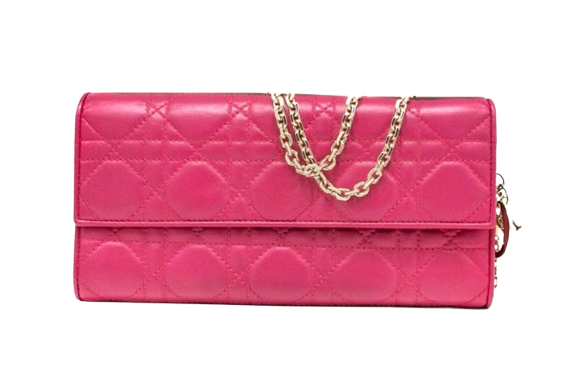 Dior Pink Cannage Leather Lady Dior Wallet On Chain