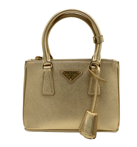 Prada Gold Metallic Saffiano Lux Small Galleria Double Zip Tote