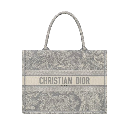 Christian Dior Grey Toile de Jouy Canvas Medium Book Tote
