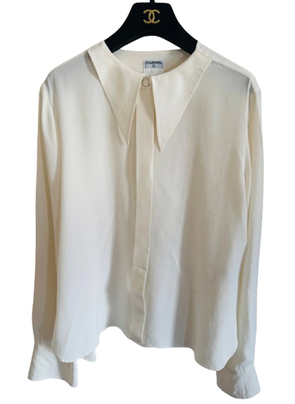 Chanel Cream Silk Button Front Blouse