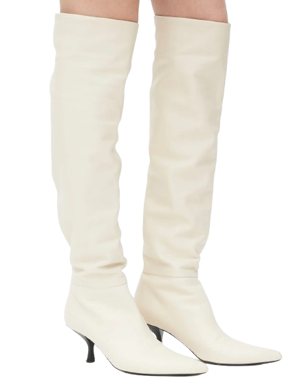 The Row Cream Calfskin Bourgeoisie Over-the-Knee Boots