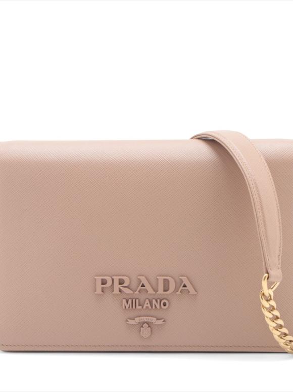 Prada Beige Saffiano Wallet On Chain